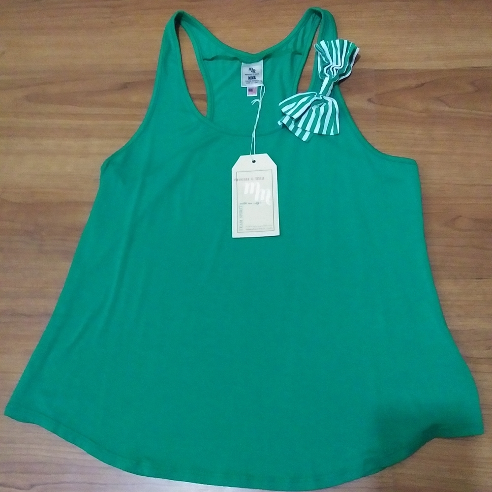NWT "Meesh & Mia" green tank top with bow